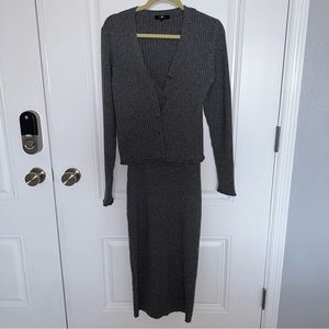 7 for All Mankind 2-Piece Dress Set Long Bodycon Ribbed Sweater Dress Cardigan M